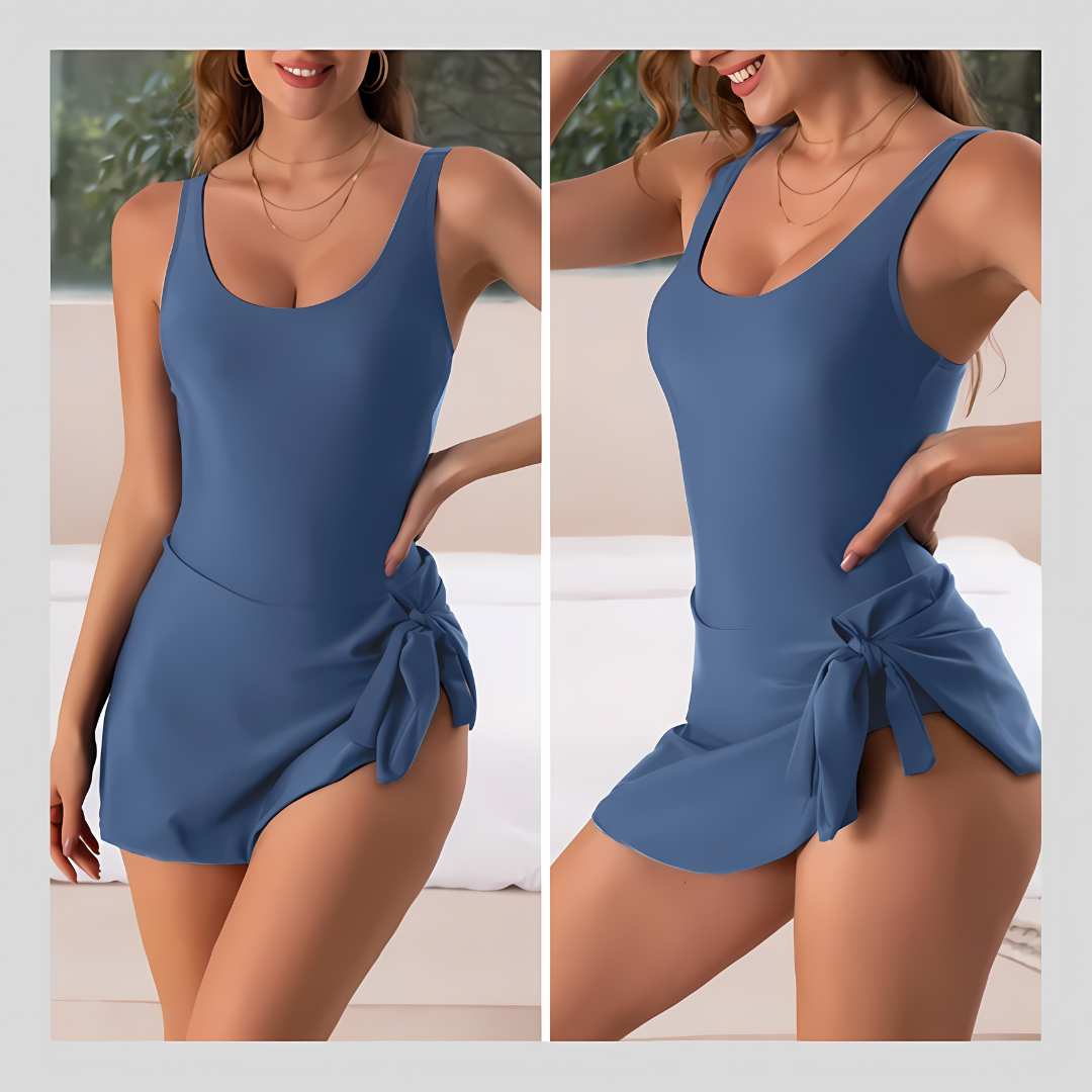Floral Print Scoop Neck One Piece Swim Dress