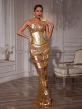 Strapless Corset Chain Wrapped Maxi Dress - View 2