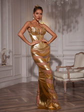 Strapless Corset Chain Wrapped Maxi Dress - View 4