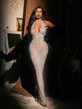 Backless Rhinestone Split Maxi Dress