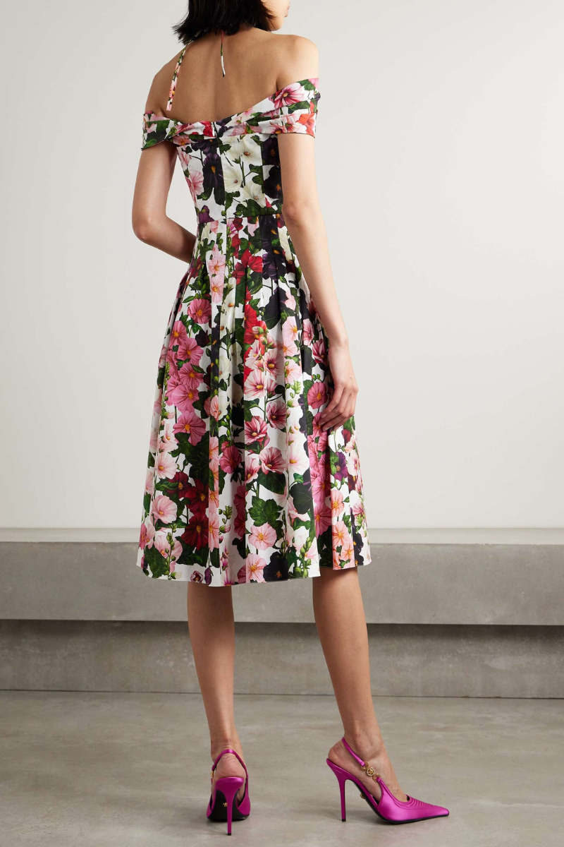 Rosa Timeless Off the Shoulder Flower Midi Dress Boutique Collection