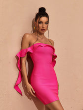 Alivia Off Shoulder Ruffle Bandage Dress In Hot Pink 3