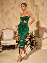 Strapless Cutout Draped Satin Midi Dress - View 5