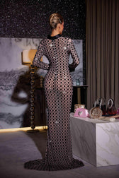 V Neck Rhinestone Mesh Maxi Dress - View 6