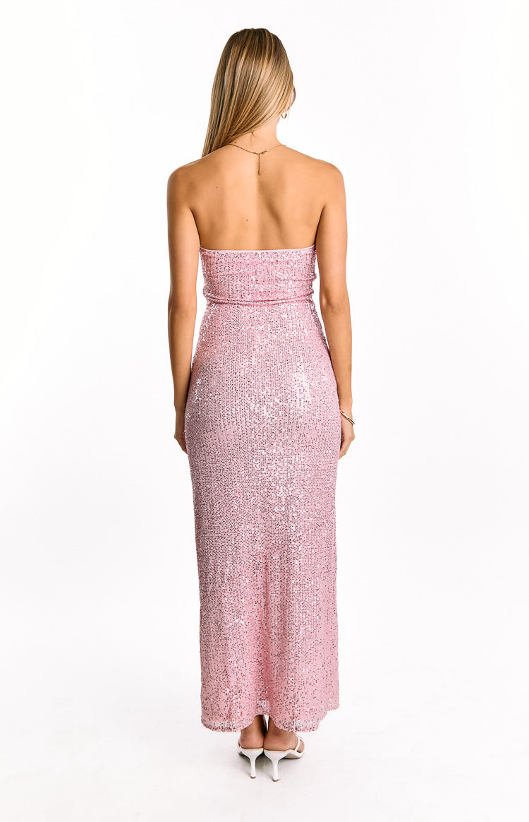 Sequin Strapless Satin Bust Column Maxi Dress 5
