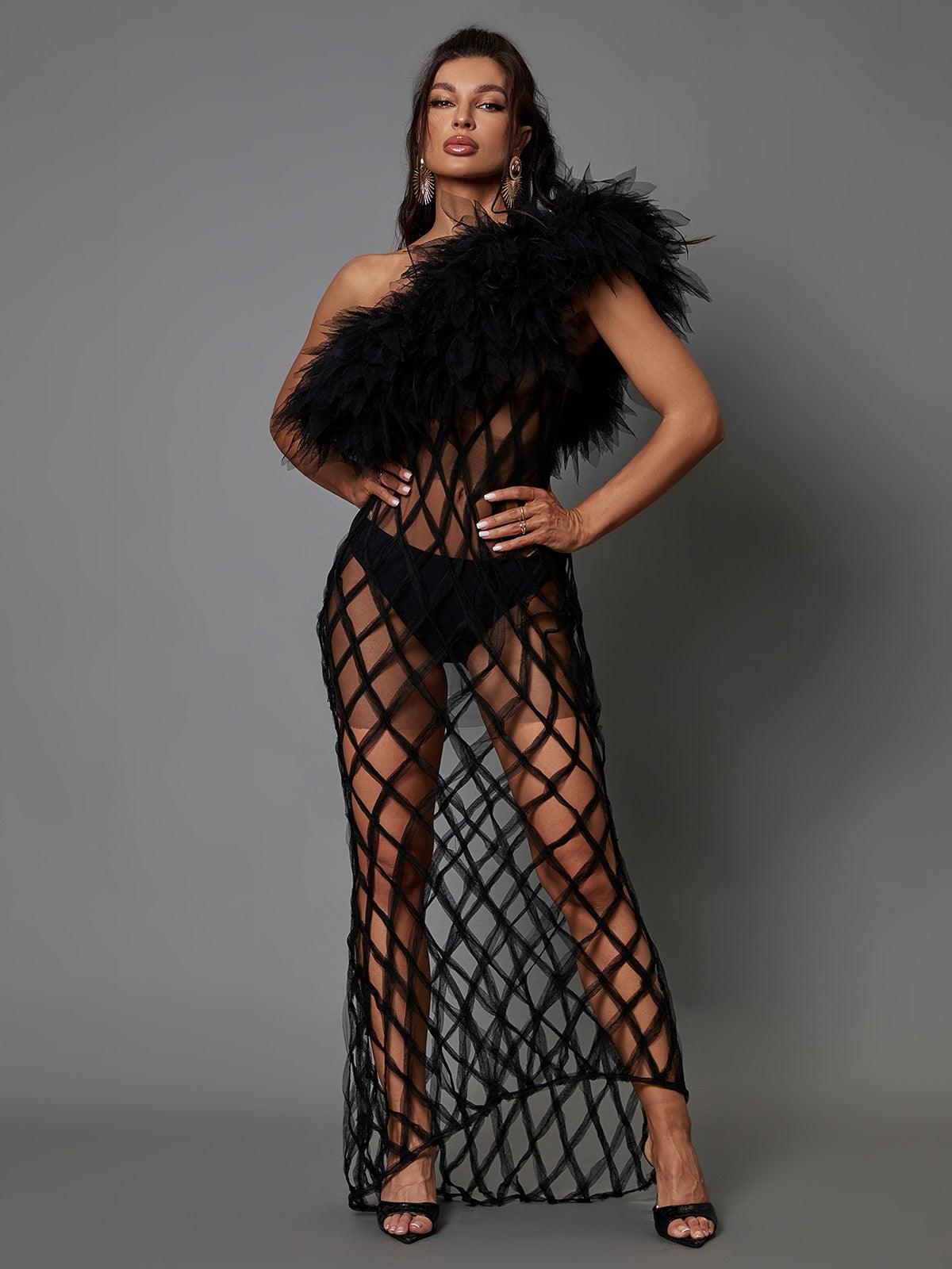 Allison One Shoulder Tulle Maxi Dress - View 4
