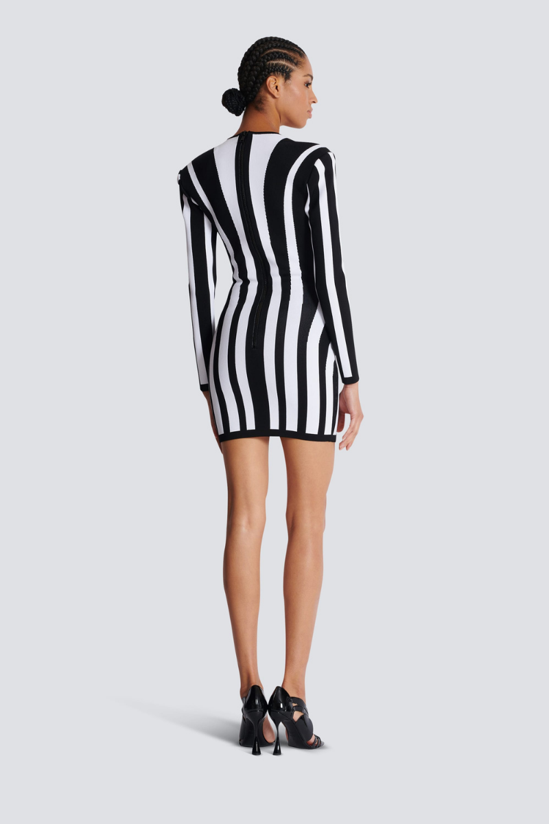 Karla Chic Long Sleeved Striped Mini Knit Dress Elevated Occasion Wear