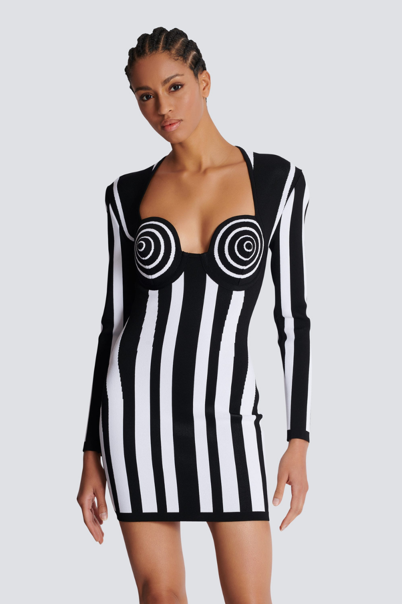 Berta Exclusive Long Sleeved Striped Mini Knit Dress Designer Edit