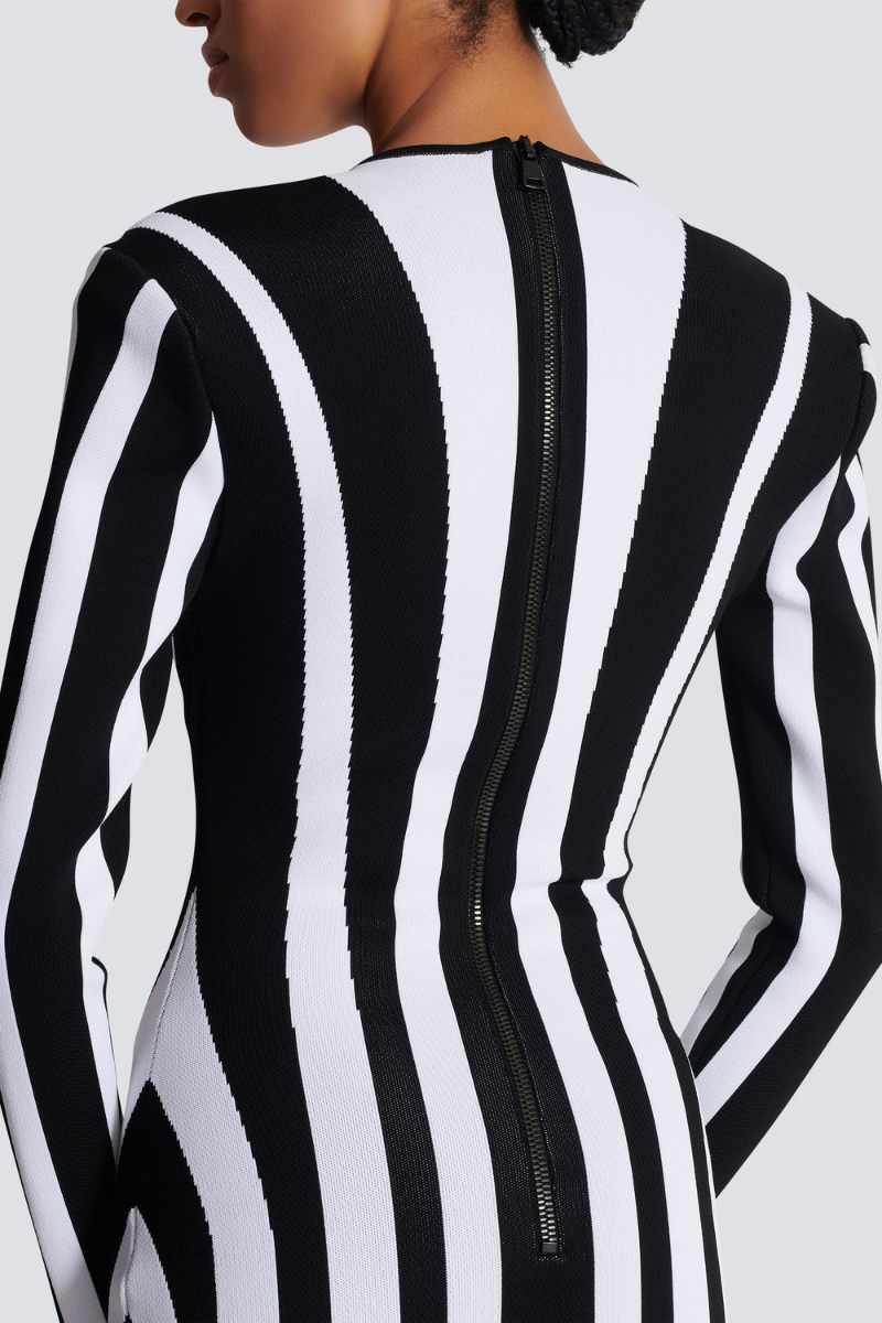 Karla Chic Long Sleeved Striped Mini Knit Dress Elevated Occasion Wear