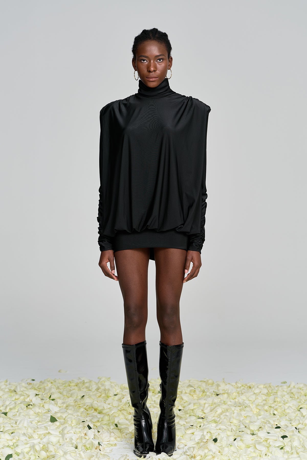 Alphonsus Backless Ruch Mini Dress In Black