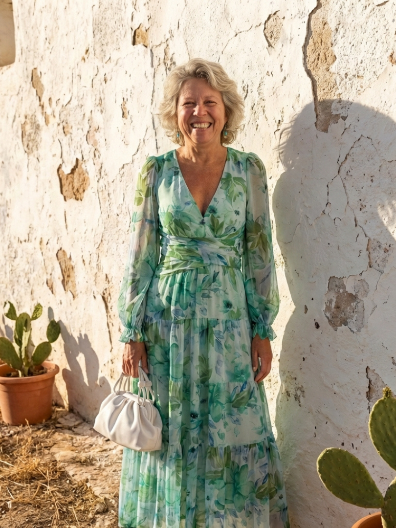 Floral V-Neck Long Sleeve Tiered Maxi Dress