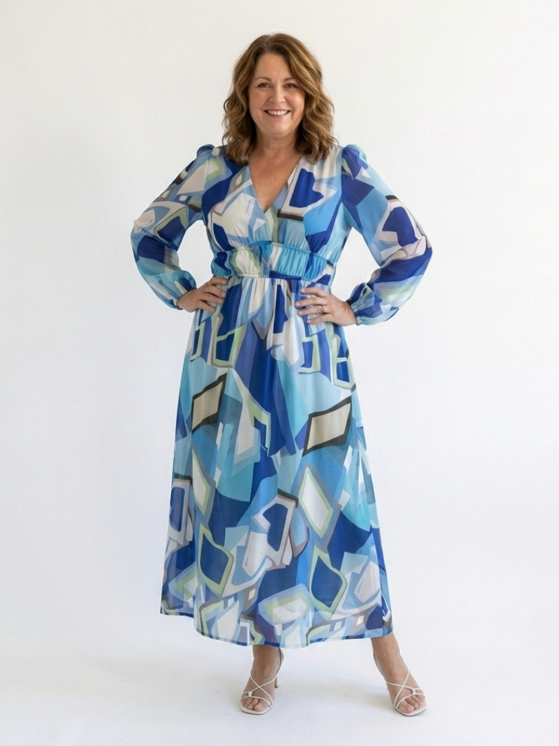 Floral V-Neck Long Sleeve Tiered Maxi Dress