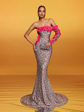 Off Shoulder Flower Crystal Maxi Dress