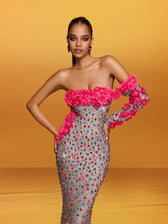 Off Shoulder Flower Crystal Maxi Dress - View 2