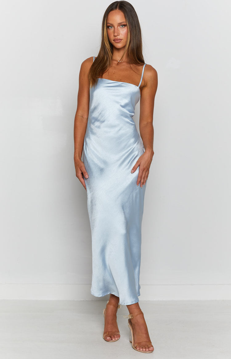 Satin Cowl Neck Cami Lace Up Back Bias Cut Midi Dress 5