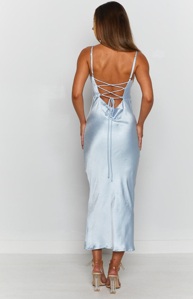 Satin Cowl Neck Cami Lace Up Back Bias Cut Midi Dress 8