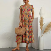 Floral Short Sleeve Tiered Midi Dress Summer