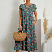 Floral Short Sleeve Tiered Midi Dress Summer 3
