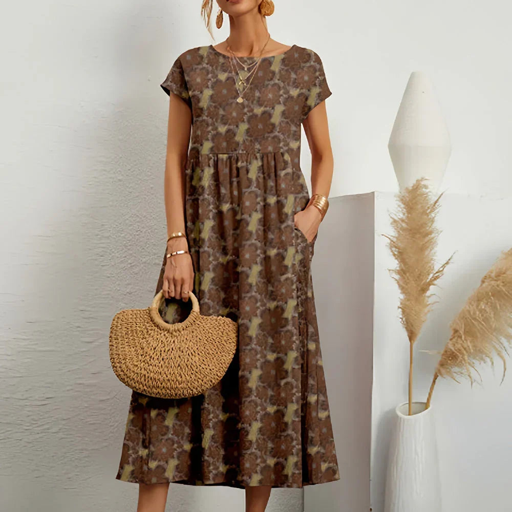 Floral Short Sleeve Tiered Midi Dress Summer 4