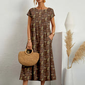 Floral Short Sleeve Tiered Midi Dress Summer 4