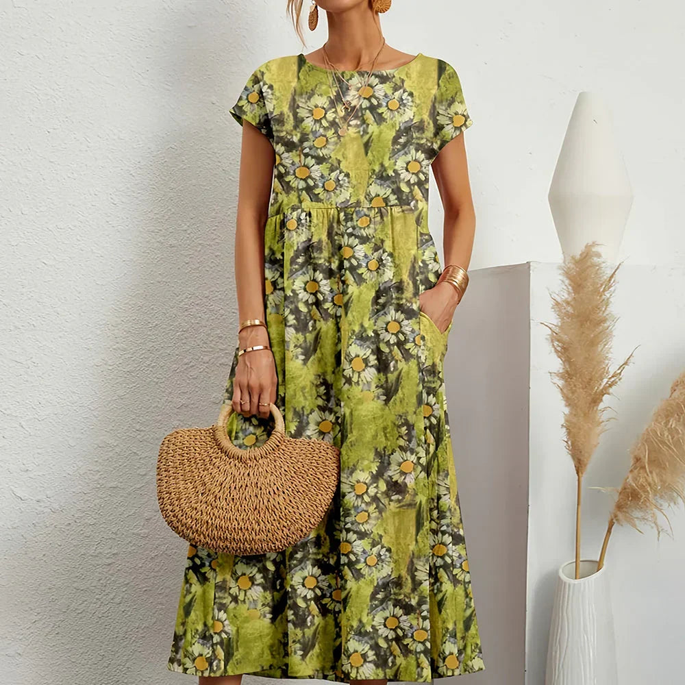 Floral Short Sleeve Tiered Midi Dress Summer 6