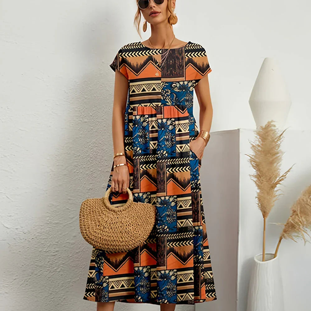 Floral Short Sleeve Tiered Midi Dress Summer 7