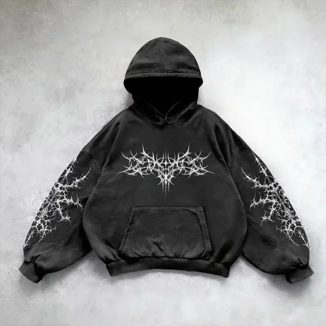 Barbed Wire Cross Graphic Print Washed Oversized Hoodie 5