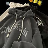 American Flame Print Fleece Y2K Hoodie