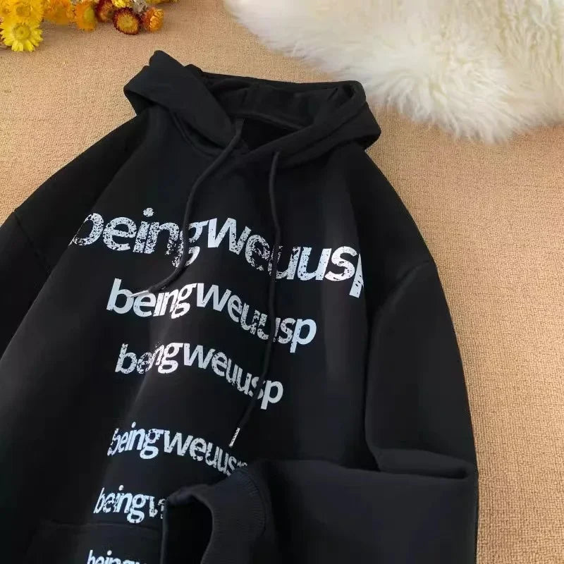 Distressed Repeat Letter Print Drop Shoulder Oversized Hoodie 6