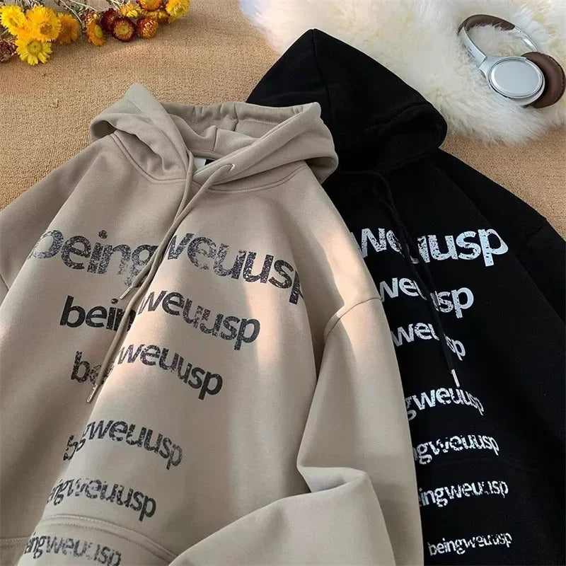 Distressed Repeat Letter Print Drop Shoulder Oversized Hoodie 4