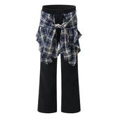Plaid Patchwork High Waist Pants Black / S