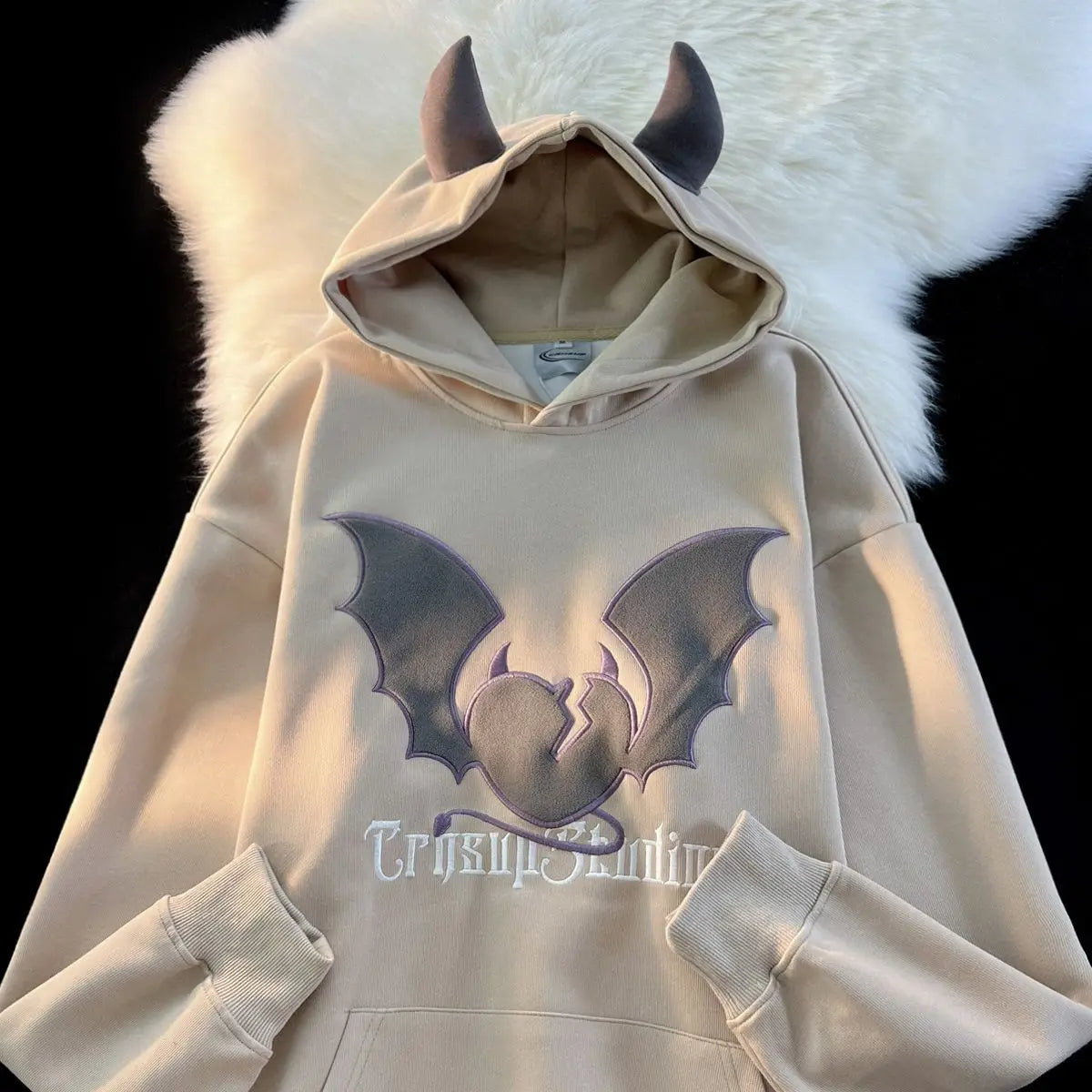 Bat Embroidery Harajuku Hoodie white / M