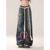 Graffiti Vintage High Waist Jeans Pants Blue / S