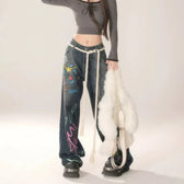 High-Waist Vintage Washed Wide-Leg Denim Jeans