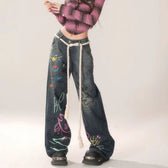 High-Waist Vintage Washed Wide-Leg Denim Jeans