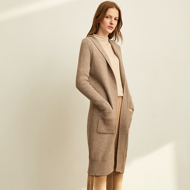 Hooded Open Front Ribbed Knit Pocket Longline Cardigan 6