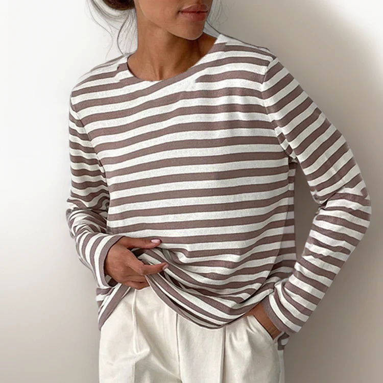 Striped Crew Neck Long Sleeve Knit Top