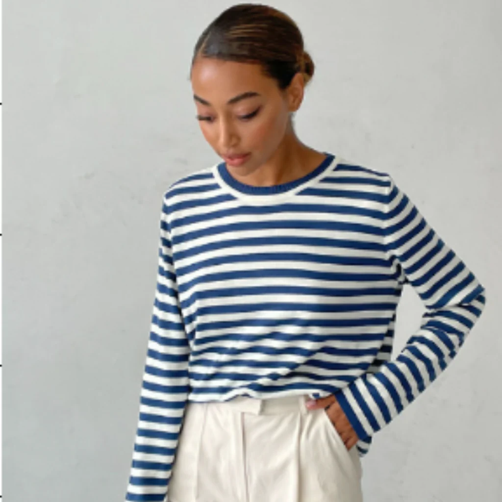 Striped Crew Neck Long Sleeve Knit Top