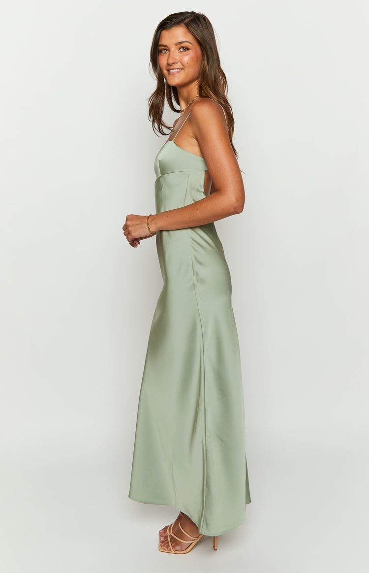 Satin Straight Neck Cami Cut Out Bust Bias Cut Maxi Dress 4