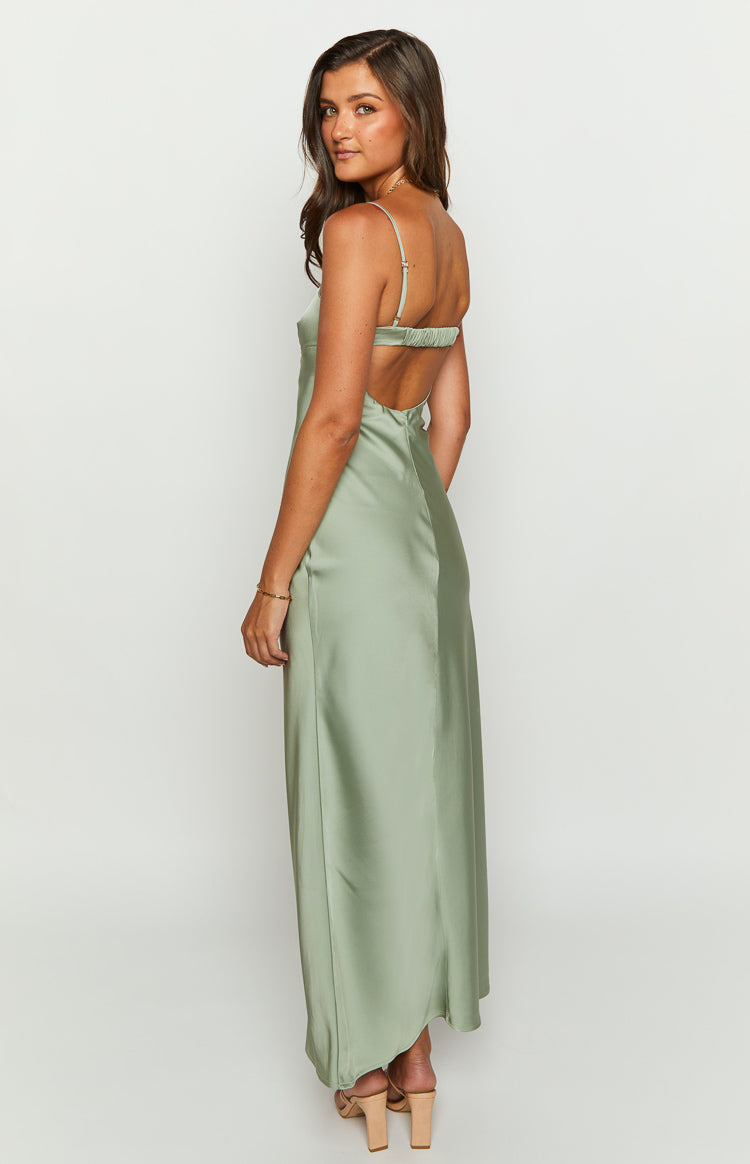 Satin Straight Neck Cami Cut Out Bust Bias Cut Maxi Dress 5