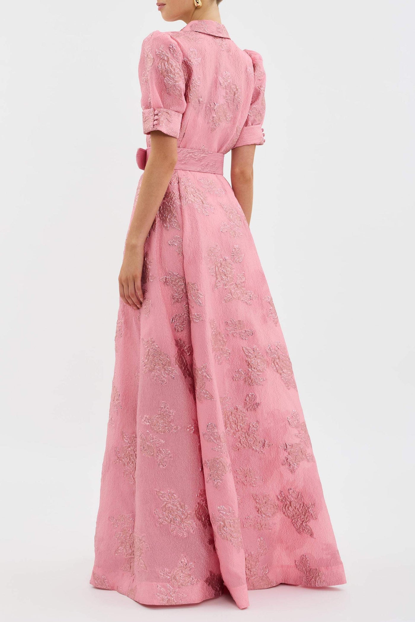 Floral Collared Short Sleeve Belted Maxi Dress 3