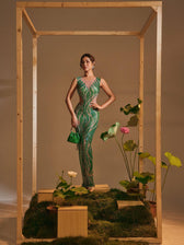 Round Neck Printed Rhinestone Maxi Dress - View 5