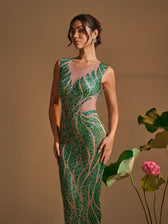 Round Neck Printed Rhinestone Maxi Dress - View 4