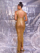 Anakin Rhinestone Embellished Maxi Dress In Gold 5