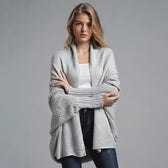 Oversized Sweater Knitted Patchwork Batwing Sleeves Cardigan Gray / One Size