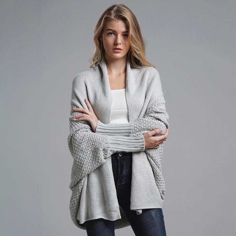 Shawl Collar Batwing Sleeve Open Front Oversized Knit Cardigan 3