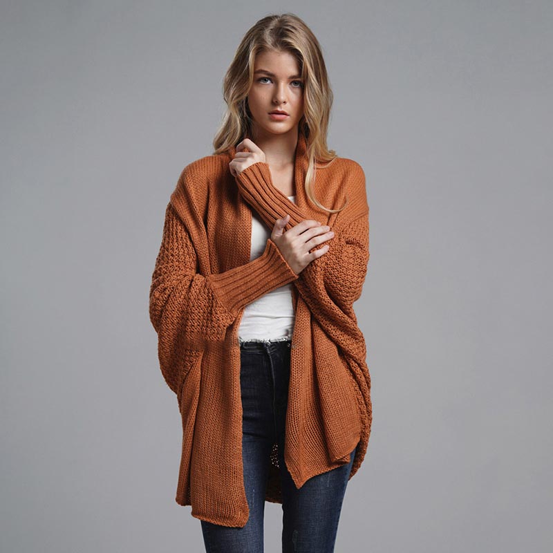Shawl Collar Batwing Sleeve Open Front Oversized Knit Cardigan 12