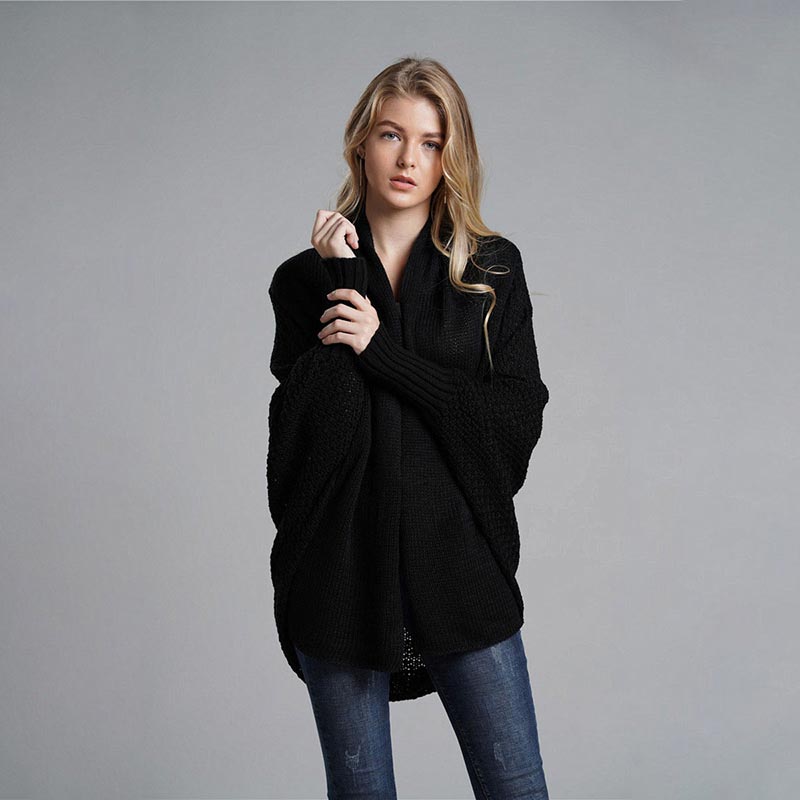 Shawl Collar Batwing Sleeve Open Front Oversized Knit Cardigan 8