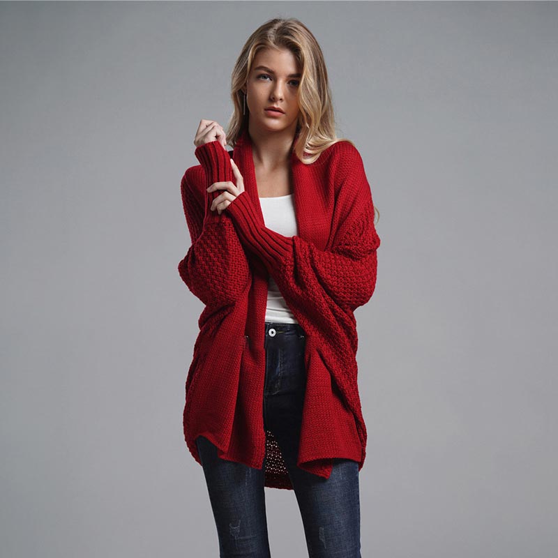 Shawl Collar Batwing Sleeve Open Front Oversized Knit Cardigan 13