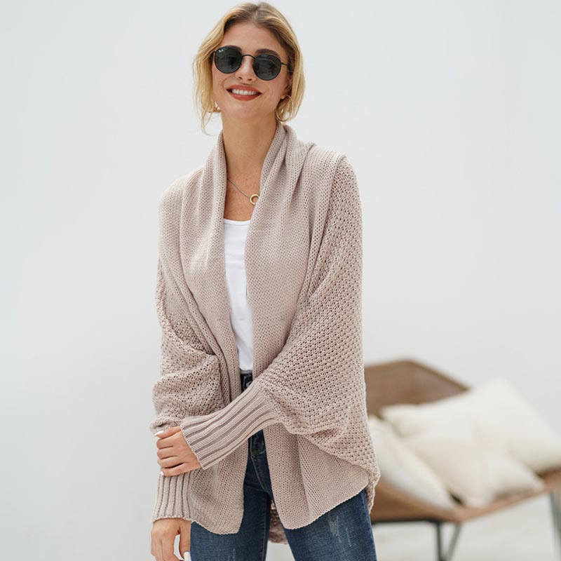 Shawl Collar Batwing Sleeve Open Front Oversized Knit Cardigan 4